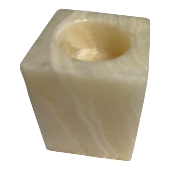 ONYX solid Square Pillar Votive/tea Light Holder 2.5” sq 3 1/8”H cream white - Picture 5 of 5